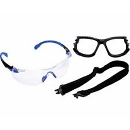 3M™ Solus™ 1000 İş Güvenliği Gözlükleri, Mavi/Siyah çerçeve, Scotchgard™ Buğu Önleyici / Çizilmeye Dayanıklı Kaplama (K ve N), Şeffaf Lens, Köpük Conta ve Kayış, S1101SGAFKT-EU